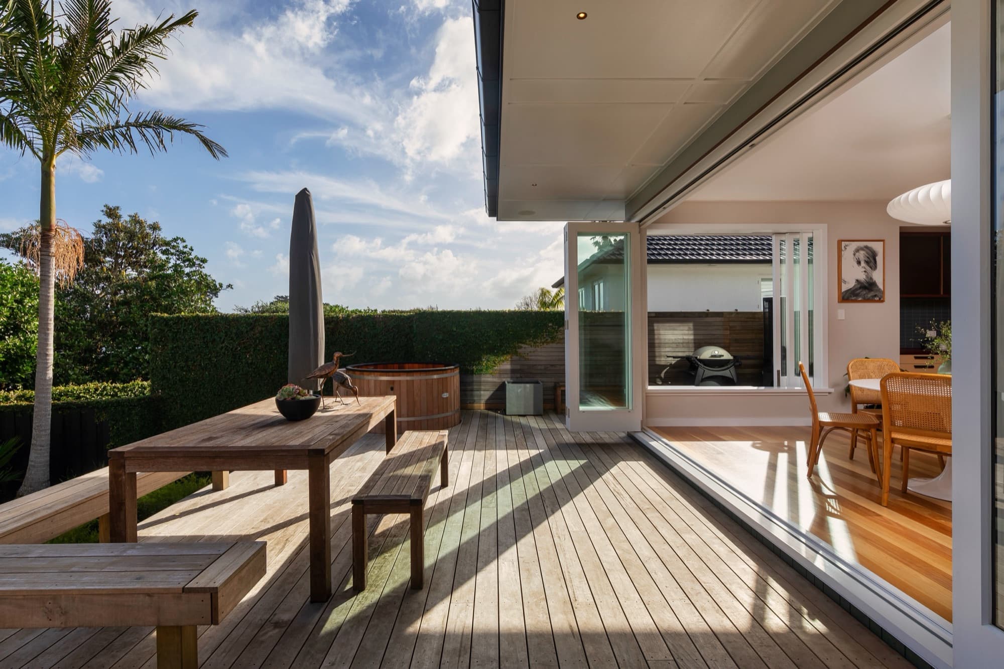 Deck and pool at dusk
