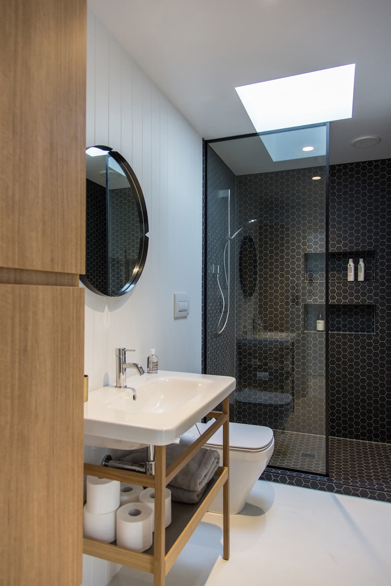 The vanity under the skylight