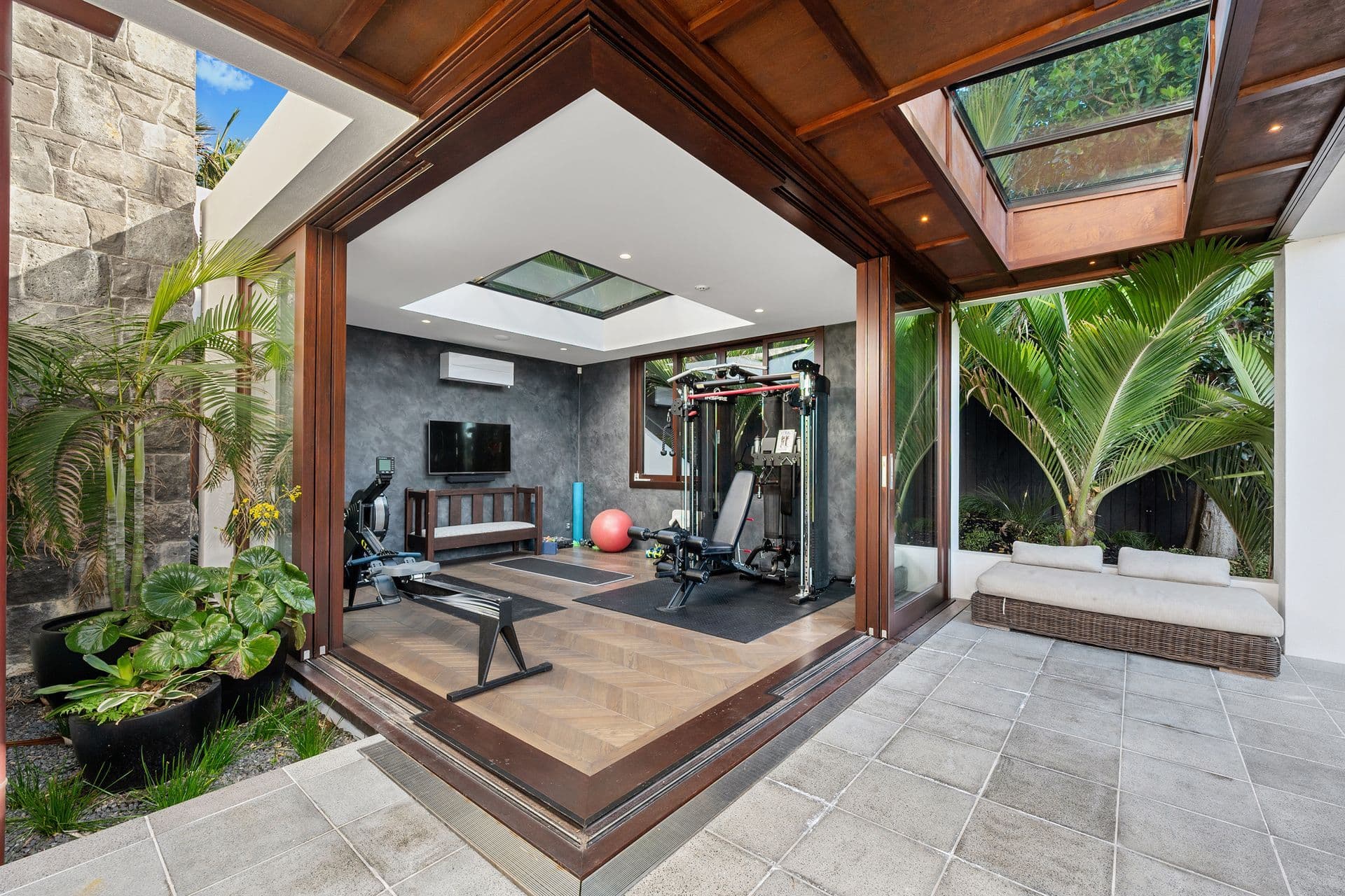 The gym, off the skylit courtyard