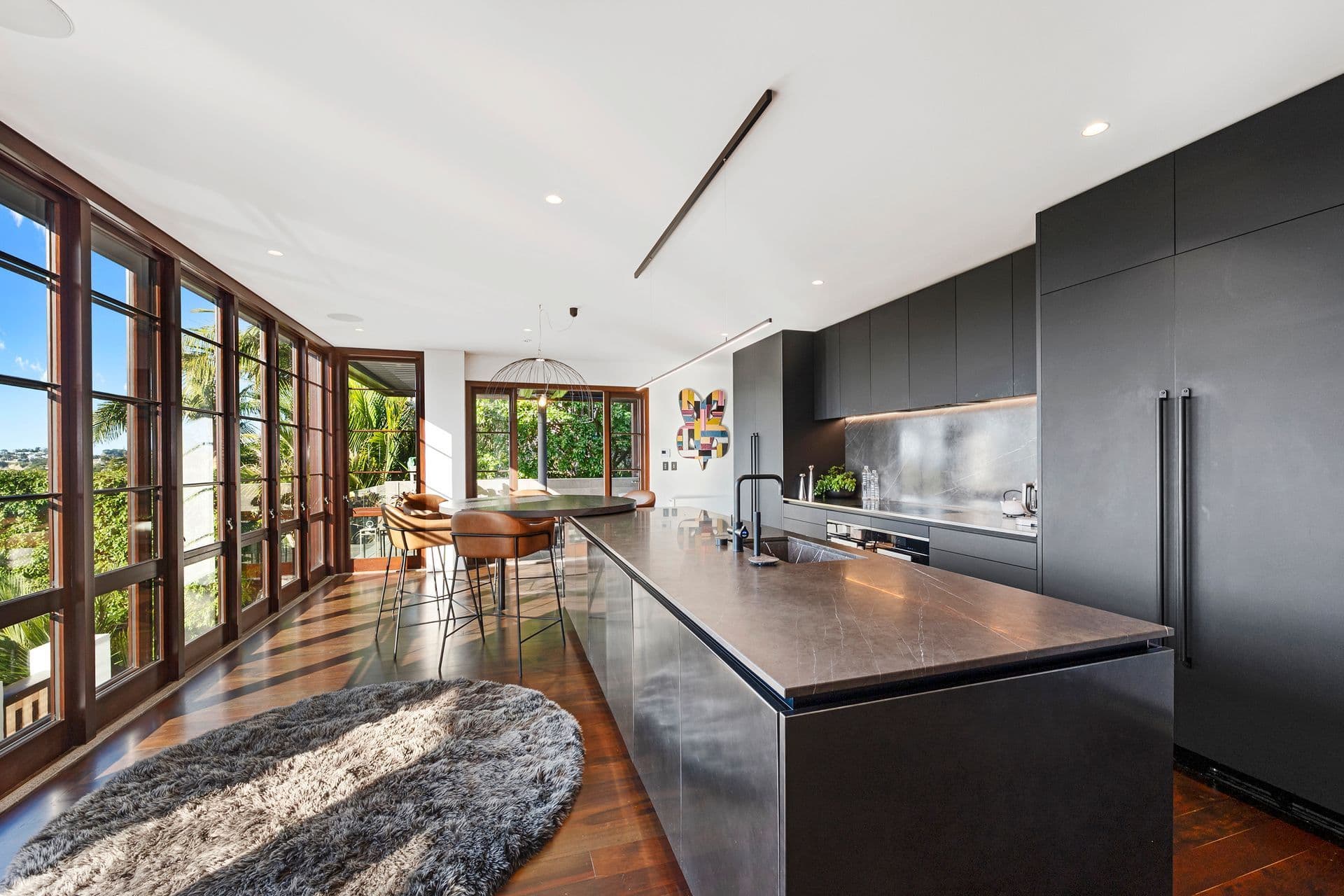 Along the kitchen island