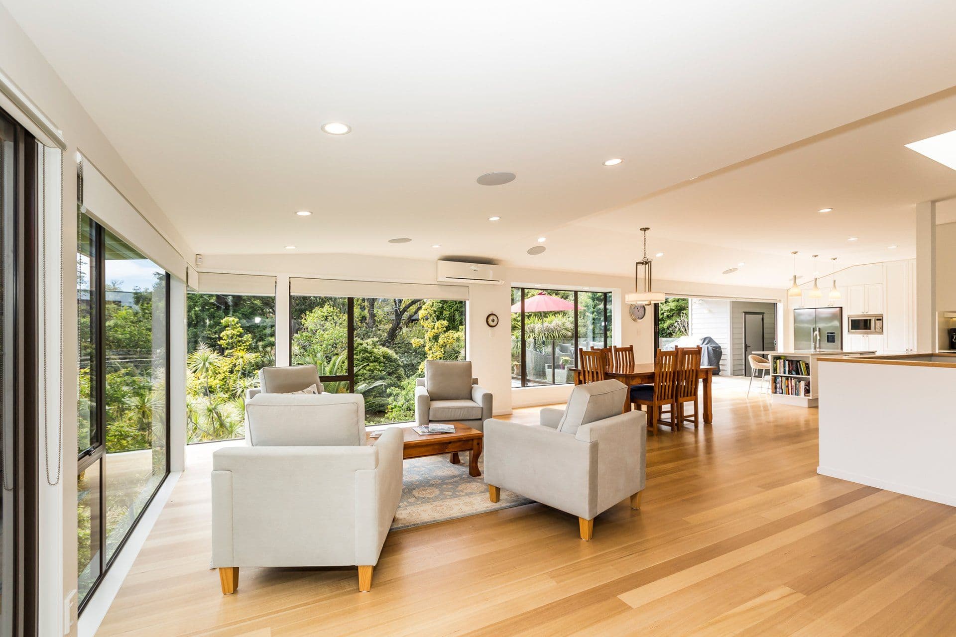 Across the living to the dining